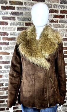 Guess Y2K Faux Suede, Fur and Shearling Lining Jacket Gold Tone Zippers Women's